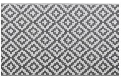 simpa Geometric Outdoor Plastic Waterproof Reversible UV Resistant Rugs - Grey/White 180 x 270cm. Suitable for Gardens, Patios, Camping, Beach & Picnics.