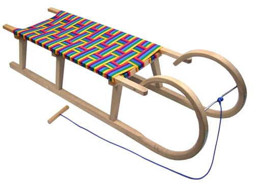 BambiniWelt by Rafael K. Slitta in legno per bambini, slitta da neve con corda di trazione, 120 cm, seduta in fibre sintetiche, arcobaleno