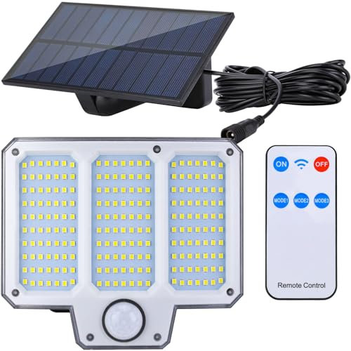 Jasfyee Lampe Solaire Exterieur Avec Détecteur De Mouvement, 210 Led 2500 Lm Lampe Solaire Exterieur Jardin,Projecteurs Solaires Étanches Ip65 Avec 3 Modes Pour Porte D'entrée, Jardin,Garage,Terrasse