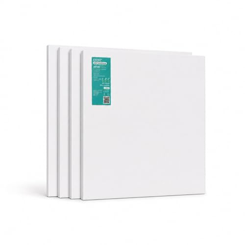 Exerz Lienzo preestirado de 60 x 60 cm, 4 unidades, lienzo enmarcado de artista de 1,7 cm, 280 g/m², 100% algodón, triple imprimación, sin ácidos, grano medio, pintura acrílica para artistas