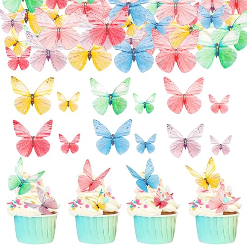 Fjärilar tårtdekoration ätbar, 72 stycken färgglada fjärilar dekorativ tårta, ätbar fjäril för tårta, matpapper tårtdekoration fjäril dekoration, cupcake topper bröllop födelsedag