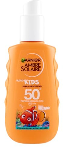 Garnier Spray Solaire Enfant Peaux Sensibles Très Haute Protection SPF 50+ Peau protégée contre les UV Résistant à l'eau et au sable Ambre Solaire Kids Protect 150 ml