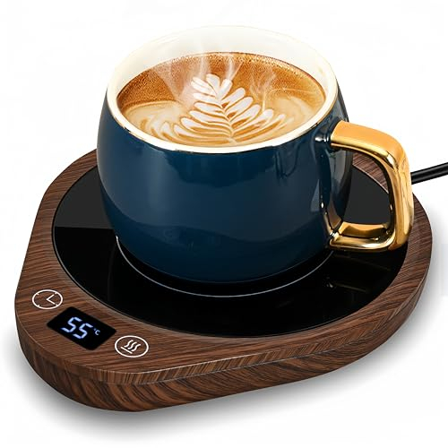 MQFORU Coffee Mug Warmer, Smart Coffee Cup Warmer for Desk with 3 Temperature Settings, 1-12 Timer, 4Hrs Auto Shut Off, Coffee Milk Tea Warmer for Home Office Desk Use (Woodgrain)