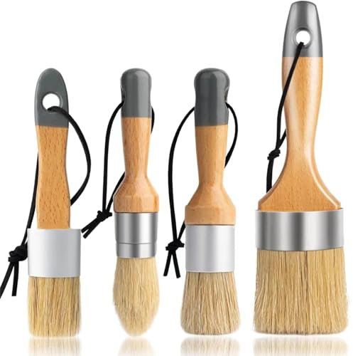 Mister Rui Chalk Paint Brushes Set of 4, Small Round Paint Brush, Large Oval Natural Bristles Brush, Pointed and Flat Chalk Paint Brush, Wax Brushes Perfect for Furniture Painting or Waxing