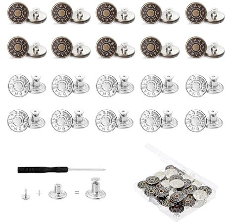 20 Stück Knöpfe Hosen Enger Machen, Jeans Knöpfe Ohne Nähen, Hosen Ersatz Knöpfe, Hosenknöpfe Für Jeans, 17 Mm Button Pins Jeans, Zum Erweitern Oder Reduzieren Der Hosengröße
