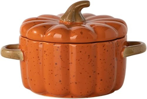 HYDIK Set di ciotole for zucca con coperchio e manico, casseruola in ceramica coperta da forno olandese pentola in ceramica mini pirofila casseruola a forma di zucca for dolci del Ringraziamento Hallo