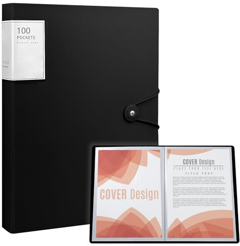 Art Portfolio Binder, 100 Pocket Binder with Plastic Sleeves, Displays 200 Pages of Documents, 8.5 X 11 (Black) Display Book with Plastic Sleeves, for Artwork, Document Organizer