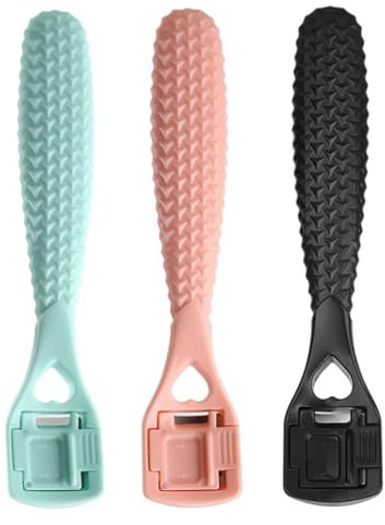 PACKOVE Raspadores de Pies y Herramienta de Pedicura 3 Piezas Cabezal Extraíble, Mango Antideslizante, Tamaño Estándar, para Hombres y Mujeres, Cuidado de Pies Seco y Color Aleatorio