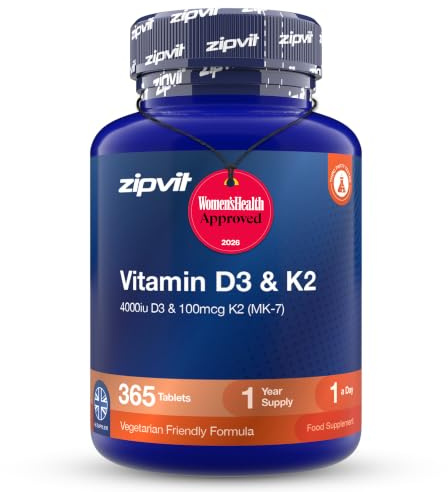 Zipvit Vitamin D3 4000iu & Vitamin K2 MK7 100mcg - 1 Year Supply | High Strength - Micro Vitamin D3 K2 Tablets - Supports Bones, Muscle, Immunity & Calcium Absorption - Vegetarian