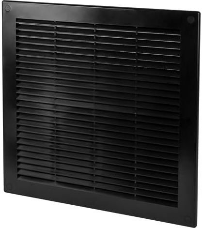 VezoWorks 12 x 12 Inch [Frame Dimensions] Black Air Vent Cover – Plastic Square Air Vent Grill Cover for Wall or Ceiling – Built-in Mesh Screen/HVAC Return Air Register – Modern Louvered Design