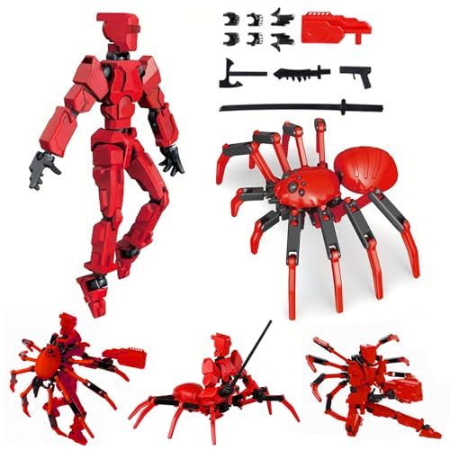 MMXBGS T13 Action Figure Set, 5.5 Inch T 13 Robot, Titan 13 Action Figures with Spider Sucker, Multi-Jointed Movable Dummy 13 Collectible Toy for Boys Age 8-12, Christmas Creative Gift (Red)