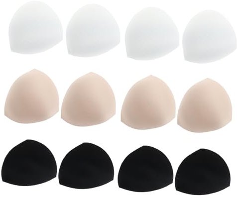 SECFOU 6 pares Almohadillas Sujetador Triángulo Transpirable Pequeñas para Mujeres Negro Piel Insertos Relleno Brasier Cómodos y Reutilizables