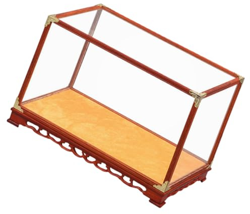 VALICLUD Boîte D’Exposition Transparente en Verre Support en Bois Massif Rouge Dimensions 19X14X14 CM Vitrine Multifonctionnelle pour Objets Artisanaux Présentoir de Bureau et Boîte de