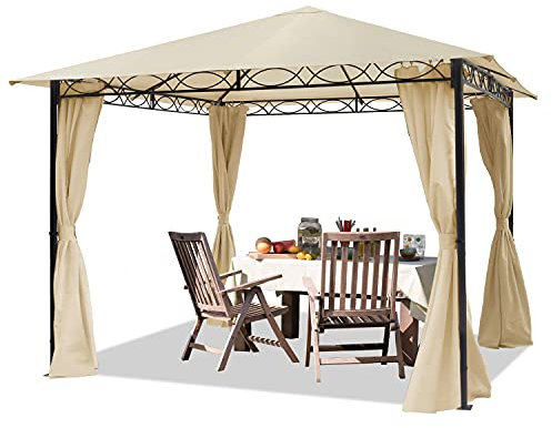 TOOLPORT Garden pavilion 3x3 m waterproof pavilion with 4 side panels curtains garden tent approx. 180g/m² in beige roof tarpaulin party tent