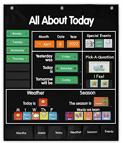 All About Today Learning Center Pocket Chart Classroom Daily Activities Chart Center,Weather & Calendar Pocket Chart Circle Time