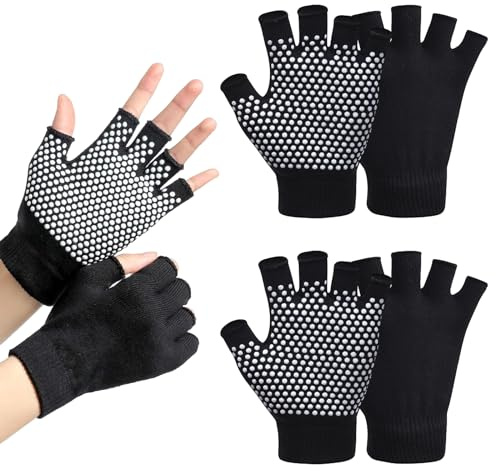 SwirlColor Guantes Yoga Antideslizantes Mujer, Guantes de Agarre para Ejercicios de Pilates sin Dedos con Puntos de Silicona Blanca 2 Pares