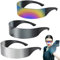 SelfTek 3 Pack Futuristic Glasses Narrow Cyclops Silver Black Colorful Sunglasses Mirrored Lens Cool Fancy Dress Costume Funky Eyewear for Men Women