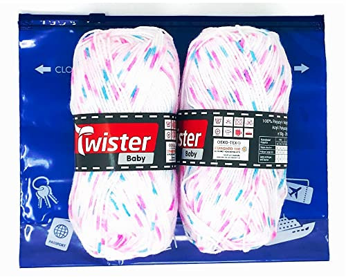 Camtiac Twister Baby Babywolle Häkelgarn Strickgarn Farbe: Weiss multicolor-11 2x50g