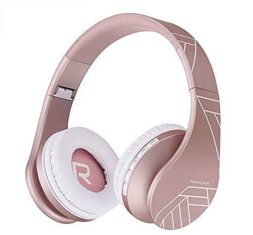PowerLocus Auriculares Inalámbricos Diadema, Cascos Bluetooth con Micrófono Incorporado, Alta fidelidad Estéreo Plegables Cerrados, Micro SD/TF, FM para Móviles/TV/PC (Oro Rosa)