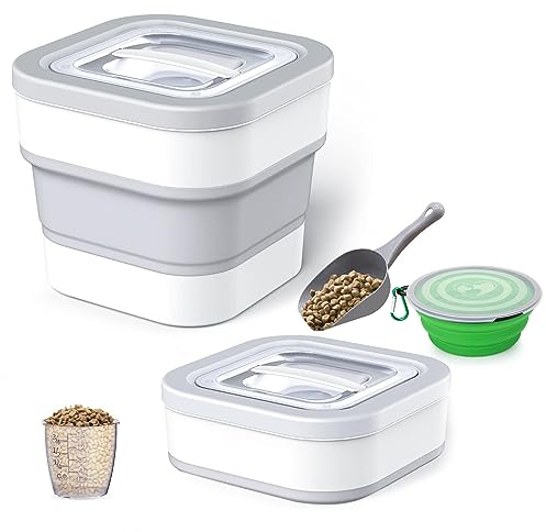 Wuciray Hundefutter Aufbewahrung Futterbehälter Luftdicht mit Schaufel Messbecher Faltbarer Futtertonne Deckel Dog Food Container (Grau2)