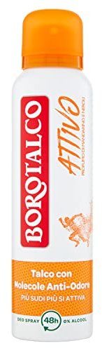 Borotalco, Deodorante Spray Attivo Arancione, Formula Senza Alcool e con Talco con Molecole Anti-Odore, Efficacia Fresca, 48h di Efficacia, Profumo di Mandarino e Neroli - 1 Flacone da 150 ml