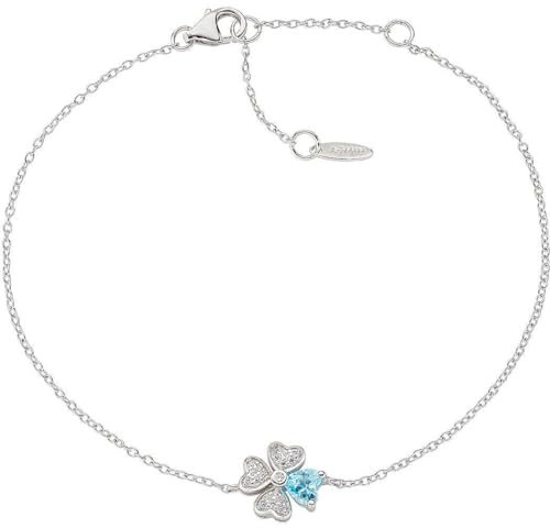 Amen Bracciale da Donna Collezione Quadricuore. Gioiello in Argento 925 con placcatura in rodio e zirconi Bianchi e Acqua Marina. Lunghezza: 16 + 3 cm. La referenza è: BRQUBAC.