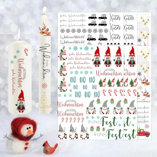 HZMJDHZM 6PCS Kerzen Sticker Weihnachten,Kerzen Aufkleber Weihnachten, Tattoo Folie Kerzen Weihnachten,Kerzentatoo Weihnachten,Kerzentattoos Weihnachten, Kerzenaufkleber,Kerzenfolien Weihnachten