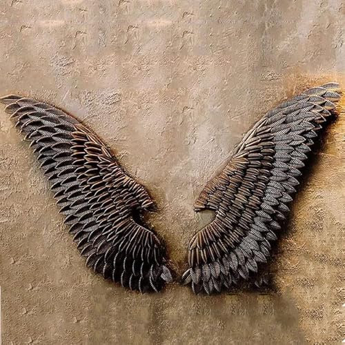 Decorazione Murale Scultura da parete, Decorazione da parete con ali in ferro battuto, Fatto a mano, Decorazione pendente da parete stereo da appendere alla parete, Scultura in bassorilievo (Nero 110)