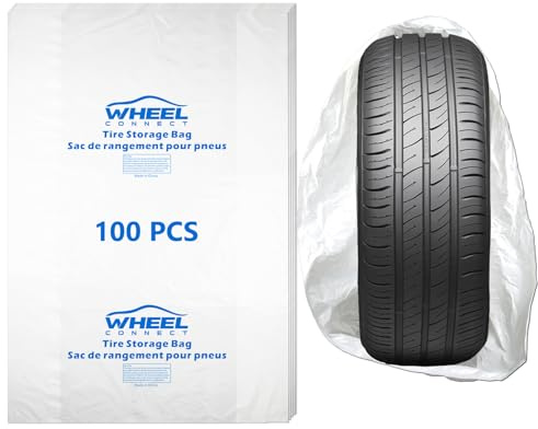 WHEEL CONNECT Tire Storage Bags. Made of Polyethylene LDPE Plastic, Large 38”X42”H, White, Pack of 100pcs. L.