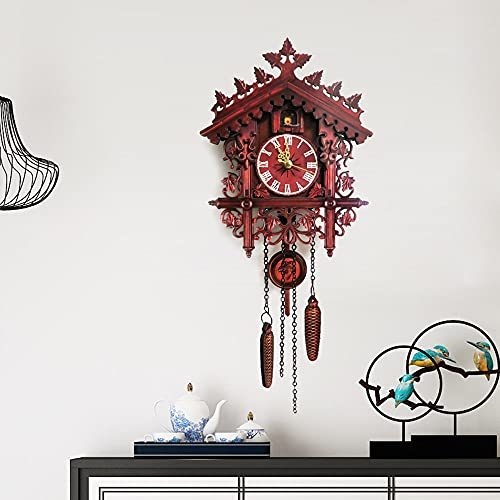 Xigner Reloj de pared antiguo vintage reloj de cuco - Pequeño reloj de cuco de madera - Reloj de pared decorativo de madera de pájaro de la Selva Negra - Regalo