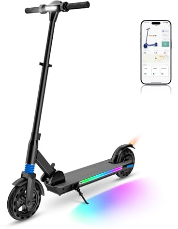E-RIDES Patinete Eléctrico para Niños 8 Años o Más, 250W Motor,Lámpara de Arco Iris de Color, Pantalla LED, Máx.25 km/h,Altura Ajustables, Plegable Patinete Electrico Niño, Regalo Ideal para Niños