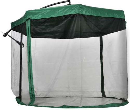 Outsunny Ombrellone Decentrato 3x3 m con Zanzariera, Base a Croce, Prese d'Aria e Manovella, Ombrellone da Giardino Inclinabile e Girevole a 360° in Acciaio e Poliestere, Protezione UV, Verde