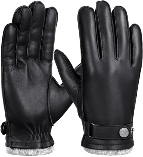 GSG SINCE 1998 Mens Genuine Leather Gloves for Driving Touchscreen Sheepskin Wool Lined Warm Winter Gloves for Cold Weather M23123