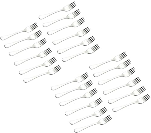Tradineur - Pack de 24 Tenedores Lunch de Acero Inoxidable, Cubiertos clásicos para Postre, Tarta, Helado, Aptos para lavavajillas - 14,5 cm