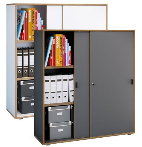 VCM Büroschrank mit 3 Fächern | moderner Aktenschrank mit Schiebetüren | Maße ca. H. 110 x B. 100 x T. 37 cm– Salia 3-Fach