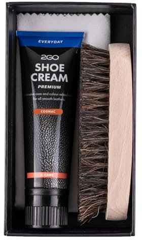 2GO Reborn Leather Kit de nettoyage pour chaussures Cirage Brosse de nettoyage Chiffon microfibre pour cuir, cognac, Taille unique