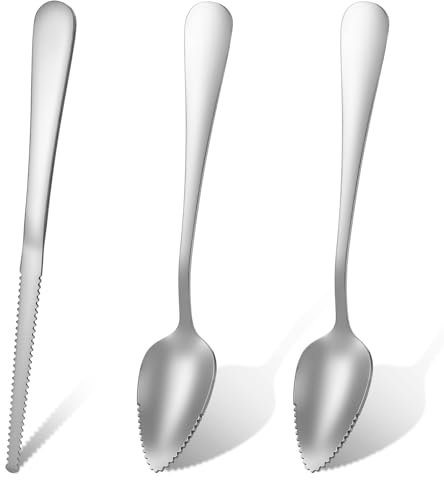 Set di 3 cucchiai di pompelmo, 2 cucchiai di pompelmo in acciaio inox con taglio ondulato e 1 coltello da pompelmo, cucchiaio kiwi, cucchiaio da kiwi, cucchiaio per bacche, limone, insalata