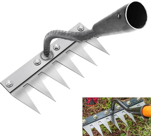 Niaetuto Rateau de Désherbage,6 Dents Râteau de Désherbage,2025 Râteau de Jardin en Acier Au Carbone,Outil de Râteau de Désherbage pour Désherbage/Ameublissement du Sol/Semis