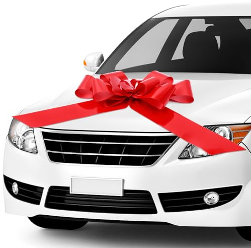 QWORK® Lazo Gigante para Coche, Lazo Rojo Grande para Envolver Regalos, 76 cm, Adorno Gigante para Regalo, con Ventosa