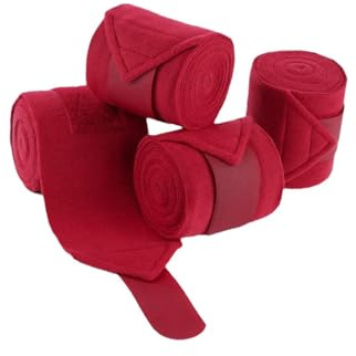 QSTDGVPW 4 Fasce per Le Gambe dei Cavalli, Protezioni per I Tendini, Fodera in Morbido Pile, per L'allenamento nel Salto Ostacoli E nel Completo, Rosso