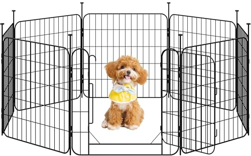Yaheetech 8 Panneaux Parc pour Chien 60 x 60cm Enclos Chiens Interieur Cage pour Chiens Grille Pliant à Chiots Lapins Clôture Chenil pour Chien en Métal Extérieur avec piquets à Sommet Ovale et Plat