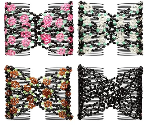 ERINGOGO Pinzas Cabello de Mujer Cuentas Decorativas y Peinetas de Resina, Accesorio Elástico para Peinados Variados, Juego de 4 Piezas para Niñas y Mujeres Varios estilos