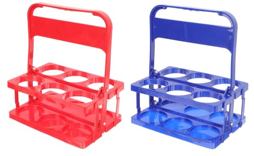 STOBAZA 2 Piezas Cesta Plegable para Botellas Soporte Plástico Resistente para Cervezas y Vino Organizador de Cocina con Asa de Unidades Azul y Rojo