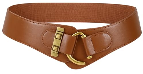 WERFORU Ceinture Femme Large Élastique Ceinture Vintage Extensible en Cuir avec Boucle Dorée pour Robes et Manteaux