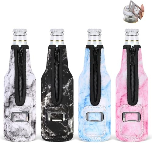 Desing Wish 4 Piezas 12oz Beer Can Cooler Sleeve Funda para Latas de Cerveza Isotermica Antideslizante Soporte de Neopreno Manga Aislante para Bebidas Manga Refrigerante para Latas con Abrebotellas