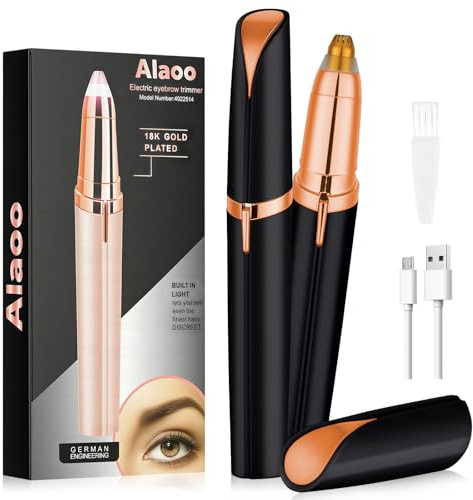 Alaoo Eyebrow Trimmer for Women, Rechargeable Portable Eyebrow Shaper Painless Electric Facial Hair Remover Shaver for Brows Face Cheek Lips Fuzz, Black
