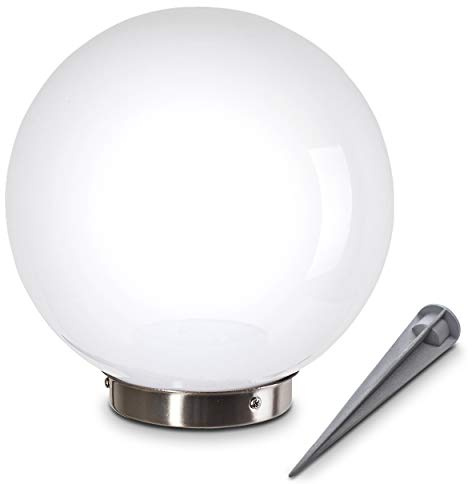 Solcellslampa Nassau, klotlampa med jordspett, klotlampa av vit plast Ø 20 cm, utomhusbelysning med på/av-brytare, solcellslampa med skymningsrelä