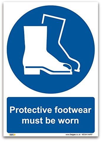 Protective Footwear Must Be Worn Sign – A4 Mandatory PPE Safety Notice – 1mm Rigid Plastic – Workplace Safety Signage – ISO 7010 Compliant