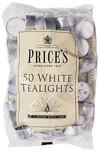 Prices Patent Candles 2 X Pack of 50 White Tealights Bag