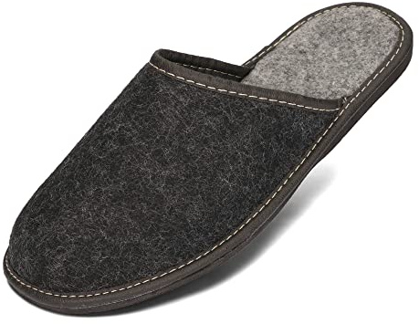 BeComfy Filttofflor för Herrar Gjorda av Naturlig Filt med Gummisula 40-46 EU (Svart/Grå, Europeiska skostorlekar, Vuxen, Numeriskt, Medel, 42)